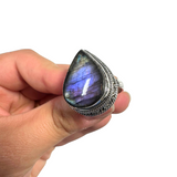 Purple Labradorite Sterling Silver Ring - Natural Labradorite Ring - Flashy Labradorite Ring