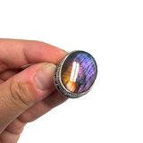 Purple Labradorite Sterling Silver Ring - Natural Labradorite Ring - Flashy Labradorite Ring