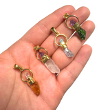 18k Gold Dangle Gemstone Pendant - 2 Gemstones - Sterling Silver Natural Gemstone Pendant