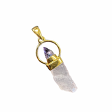 18k Gold Dangle Gemstone Pendant - 2 Gemstones - Sterling Silver Natural Gemstone Pendant