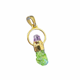 18k Gold Dangle Gemstone Pendant - 2 Gemstones - Sterling Silver Natural Gemstone Pendant