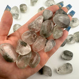 Chlorite in Quartz Tumbled Stone, Tumbled Chlorite Quartz, Chlorite Included in Quartz, Polished Chlorite Quartz, P-98