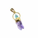 18k Gold Dangle Gemstone Pendant - 2 Gemstones - Sterling Silver Natural Gemstone Pendant