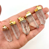 Quartz Point Pendant, Gold Capped Quartz Pendant, Gold Plated Quartz, Quartz Necklace, J-13