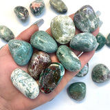 Tumbled Stilbite and Celadonite, Unique Stilbite with Green, Stilbite Tumbled Stone, Celadonite and Stilbite, P-87
