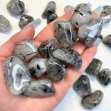 Large Tourmalated Quartz Tumble, Tumbled Black Rutile Quartz, Quartz with Black Rutile, T-67