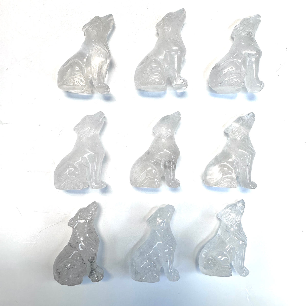 2" Clear Quartz Wolf, Clear Quartz Wolf Carving, Howling Clear Quartz Moon Mountain Gems