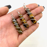 Tiger Eye Spiral Pendant, Coil Wrapped Tiger Eye Pendant, Silver Wrapped Tiger Eye Pendant, J-44