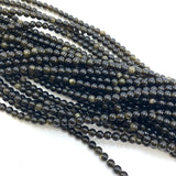 4mm Round Goldsheen Obsidian Bead, Goldsheen Obsidian Bead, 16” Goldsheen Obsidian Bead Strand