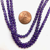 4mm Round Amethyst Bead, Amethyst Bead, Amethyst Bead Strand, 16” Amethyst Bead Strand