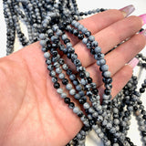 4mm Round Snowflake Obsidian Bead, Snowflake Obsidian Bead Strand, 16” Snowflake Obsidian Bead Strand