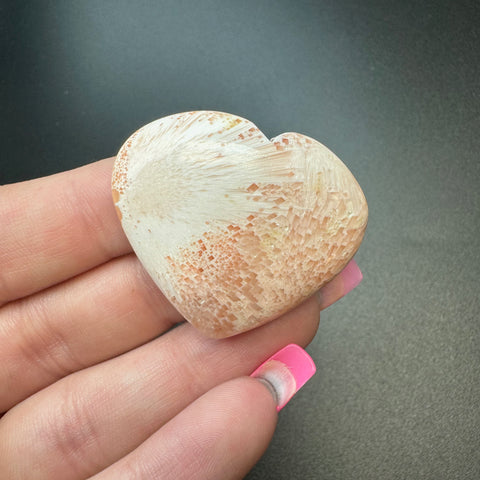 25g Peach Scolecite Heart Cabochons, Bulk or Wholesale Peach Scolecite Heart Cabochons, Peach Scolecite Heart Cabochon