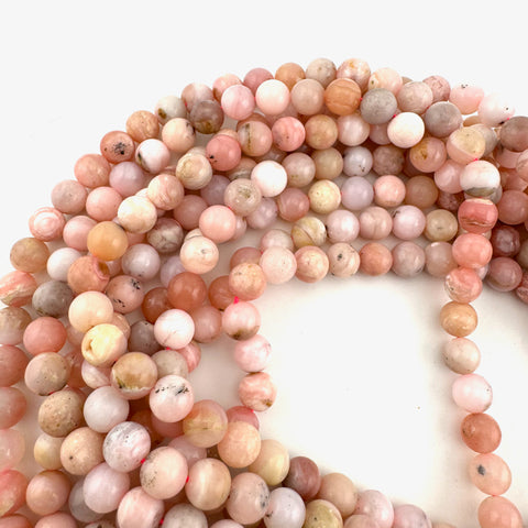 8mm Round Pink Opal Bead, Pink Opal Bead, Pink Opal Bead Strand, 16” Pink Opal Bead Strand
