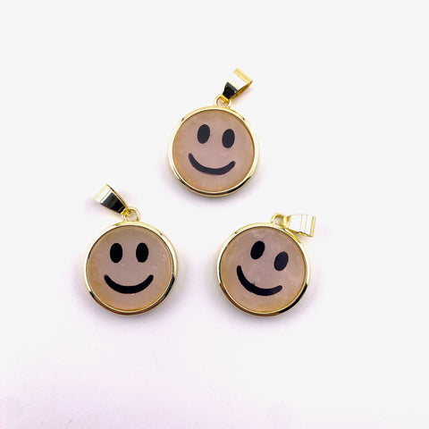 Rose Quartz Smile Pendant, Gold Plated Rose Quartz Pendant, Happy Rose Quartz Pendant, Dainty Rose Quartz Smile Charm, B-95