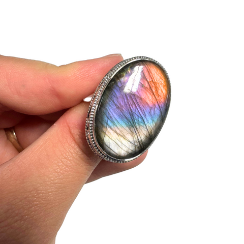 Purple Labradorite Sterling Silver Ring - Natural Labradorite Ring - Flashy Labradorite Ring