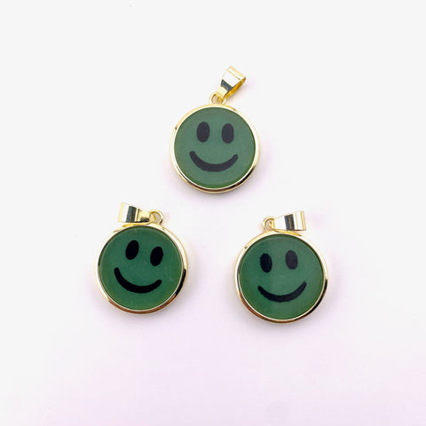Green Aventurine Smile Pendant, Gold Plated Aventurine Pendant, Happy Aventurine Pendant, Dainty Aventurine Smile Charm, B-86