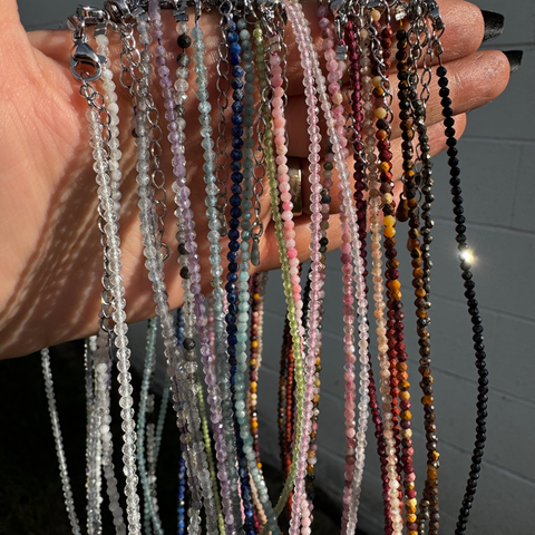 2mm Super Dainty Gemstone Faceted Necklace - 16-18" Faceted Crystal Necklace - Authentic Crystal Necklace Dainty