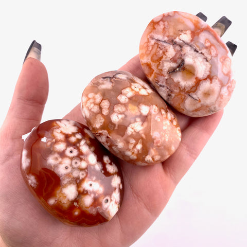 Carnelian Flower Agate Palm Stone, Natural Carnelian Flower Agate, Polished Carnelian Flower Agate