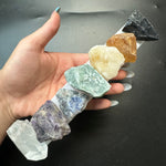 7 Chakra Rough Crystal Set with Selenite Bar, 7 Raw Stones with Selenite