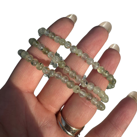 4mm Prehnite Gemstone Bracelet, Dainty Prehnite Bracelet, Round Prehnite Bracelet, GA-28