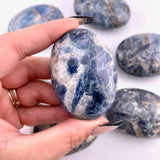 Blue Kyanite Palm Stone, Polished Blue Kyanite and Quartz Palm Stone, Healing Blue Kyanite Palm Stone