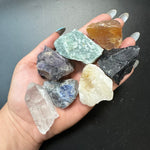 7 Chakra Rough Crystal Set with Selenite Bar, 7 Raw Stones with Selenite