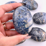 Blue Kyanite Palm Stone, Polished Blue Kyanite and Quartz Palm Stone, Healing Blue Kyanite Palm Stone