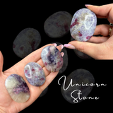 Unicorn Stone Palm Stone - Pink Tourmaline in Lepidolite Palm - Polished Pink Tourmaline Palm