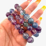 Blue and Purple Fluorite Bracelet, Chunky Fluorite Bracelet, 11-12mm Round Rainbow Fluorite Bracelet, A-11