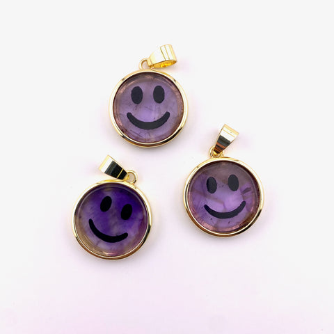 Amethyst Smile Pendant, Gold Plated Amethyst Pendant, Happy Amethyst Pendant, Dainty Amethyst Smile Charm, B-89