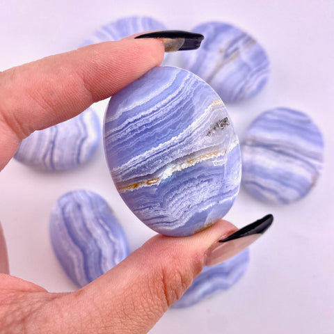 Quality Blue Lace Palm Stone, Small Blue Lace Palm Stone, Polished Blue Lace Palm, P-148