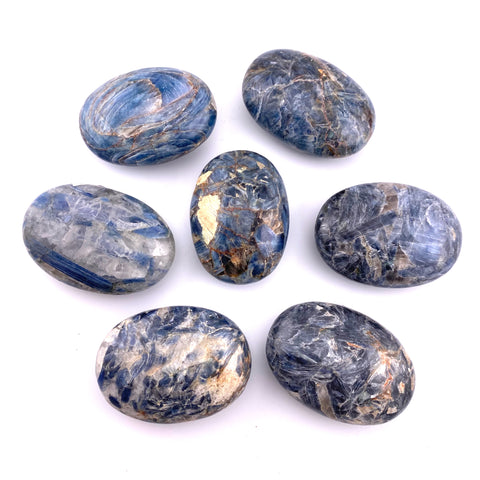 Blue Kyanite Palm Stone, Polished Blue Kyanite and Quartz Palm Stone, Healing Blue Kyanite Palm Stone