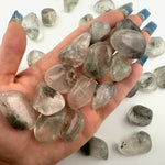 Chlorite in Quartz Tumbled Stone, Tumbled Chlorite Quartz, Chlorite Included in Quartz, Polished Chlorite Quartz, P-98