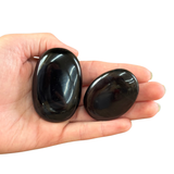 Midnight Lace Obsidian Palm Stone - Polished Obsidian