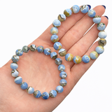 Moss Agate and Blue Opal Bracelet - Round Blue Opal Bracelet - 8mm Blue Opal Bracelet - High Quality