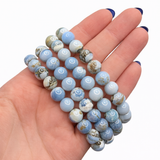 Moss Agate and Blue Opal Bracelet - Round Blue Opal Bracelet - 8mm Blue Opal Bracelet - High Quality