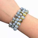 Moss Agate and Blue Opal Bracelet - Round Blue Opal Bracelet - 8mm Blue Opal Bracelet - High Quality