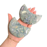 Moss Agate Medium Moon Carving - Moss Agate Moon - Polished Moss Agate