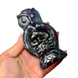 Fluorite Owl and Skull Carving - Rainbow Fluorite Owl - Large Fluorite Carving