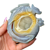 Druzy Agate Dragon Carving - Natural Agate - Crystal Dragon Carving - Gemstone Dragon