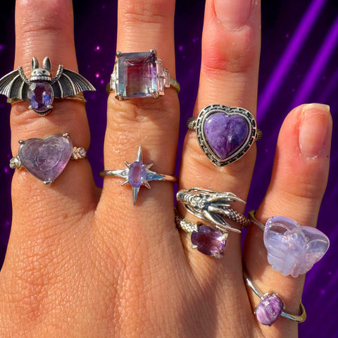 Sterling Silver Adjustable Gemstone Ring - Over 90 Options - Natural Crystal Ring