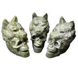 Green Jade Wolf Carving - Skull and Wolf Carving - Light Jade Skull Carving