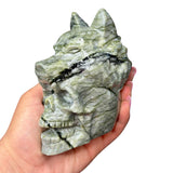 Green Jade Wolf Carving - Skull and Wolf Carving - Light Jade Skull Carving