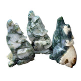 Moss Agate Wolf Carving - Large Moss Agate Wolf - Gemstone Wolf Carving