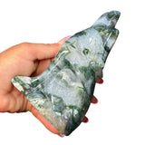 Moss Agate Wolf Carving - Large Moss Agate Wolf - Gemstone Wolf Carving