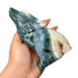 Moss Agate Wolf Carving - Large Moss Agate Wolf - Gemstone Wolf Carving