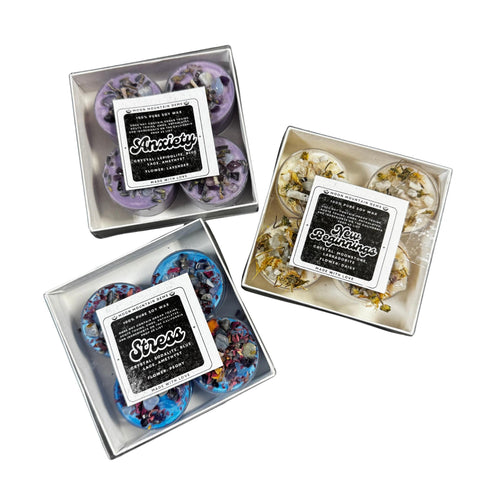 4pc Tea Light Candle Set - Pure Soy Wax - Tea Light Candles with Crystals and Flowers