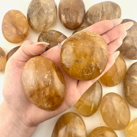 Yellow Hematoid Quartz Palm Stone, Golden Healer Palm Stone, Golden Healer from Madagascar, Polished Yellow Hematoid Quartz