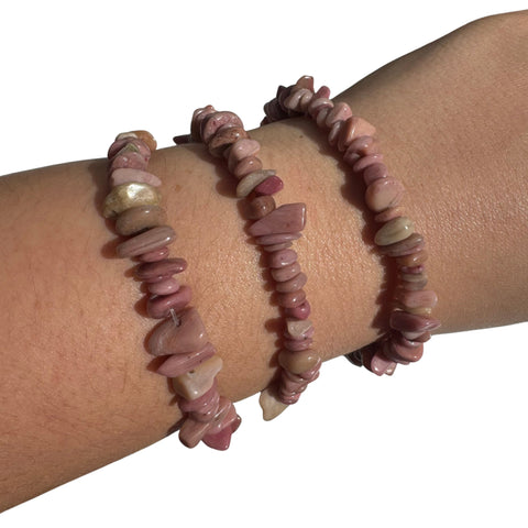 Rhodonite Chip Bracelet, Polished Rhodonite Chip Bracelet, Natural Rhodonite Chip Bracelet, GE-65