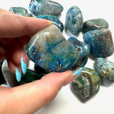 XL Chrysocolla Tumbled Stone, Chrysocolla with Quartz, Chrysocolla and Shattuckite, XL Chrysocolla, T-15-1